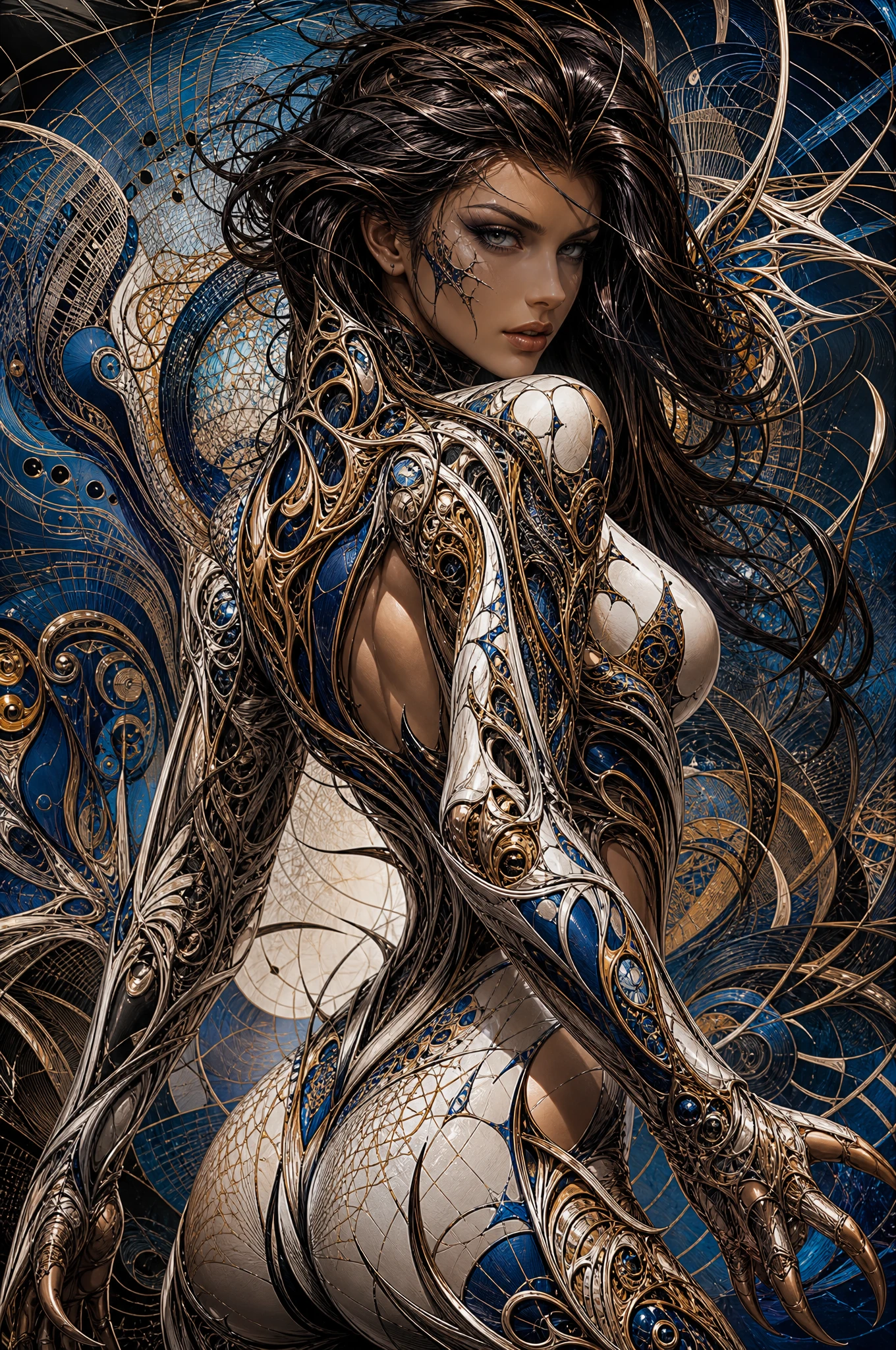 Mujer mítica acorazada en ilustración digital de fantasía resplandeciente