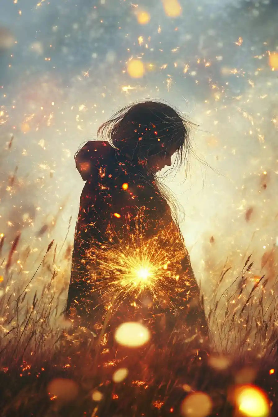 A symbolic chase of bright sparks fading into emptiness