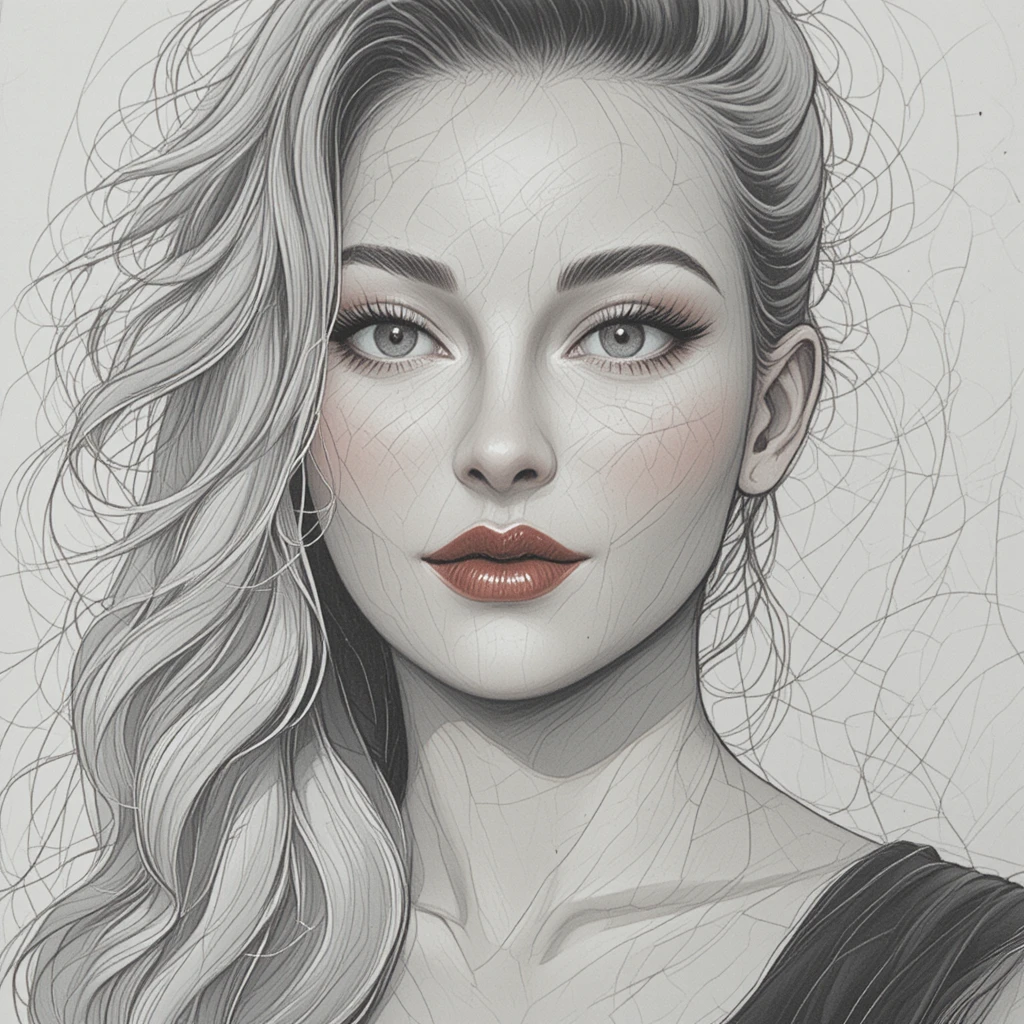 Young blonde woman in graphite pencil portrait style