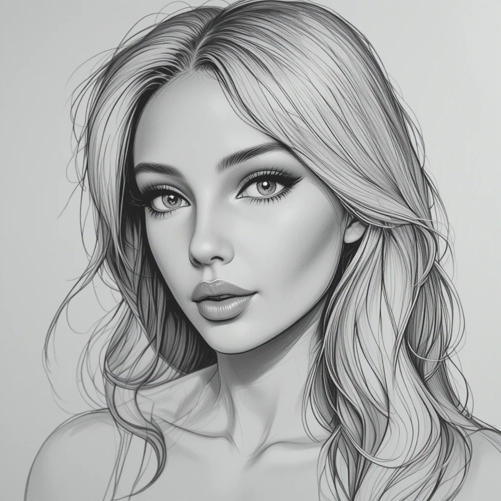 Joven mujer rubia en retrato a lápiz de grafito