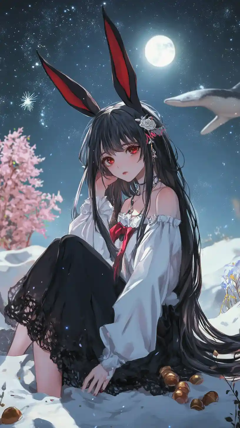 Anime girl with rabbit ears in ornate fantasy outfit