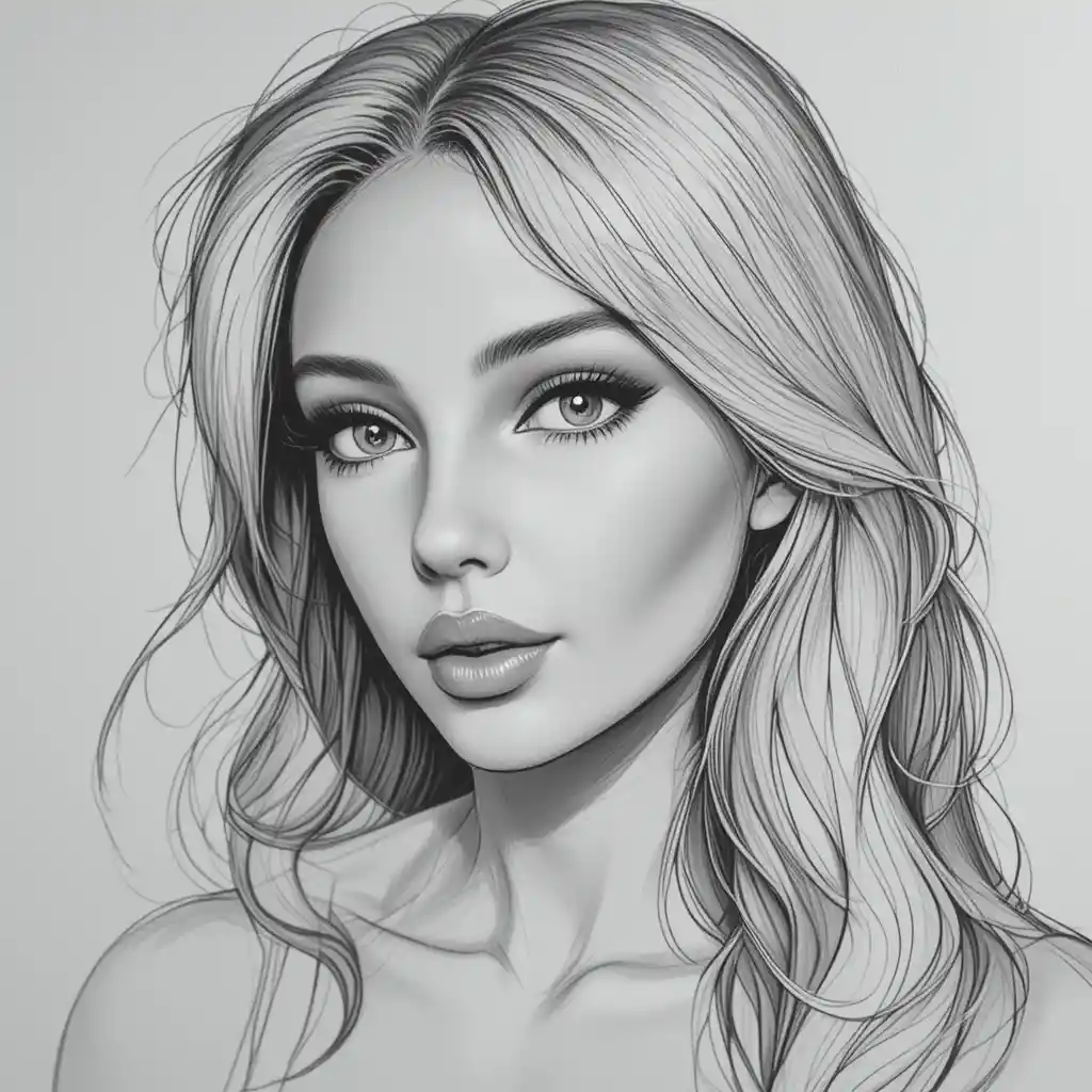 Joven mujer rubia en retrato a lápiz de grafito