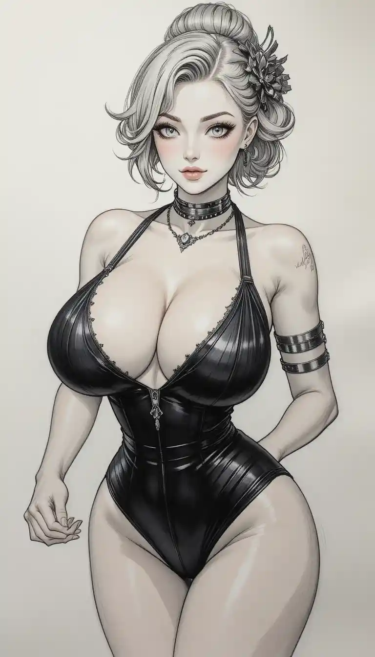 Mujer de anime sonriente en retrato detallado a lápiz