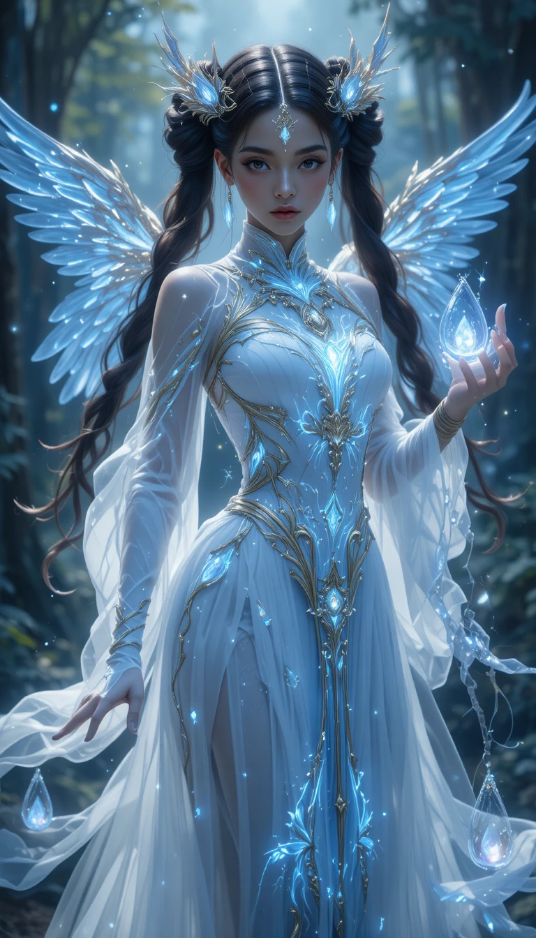 Chica sanadora de anime de piel oscura con cuernos y alas de ángel
