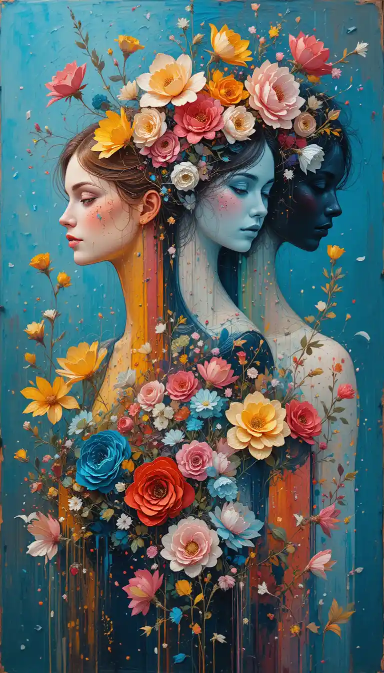 Halbfigürliche Frauen mit Blumen in impressionistischer Malerei