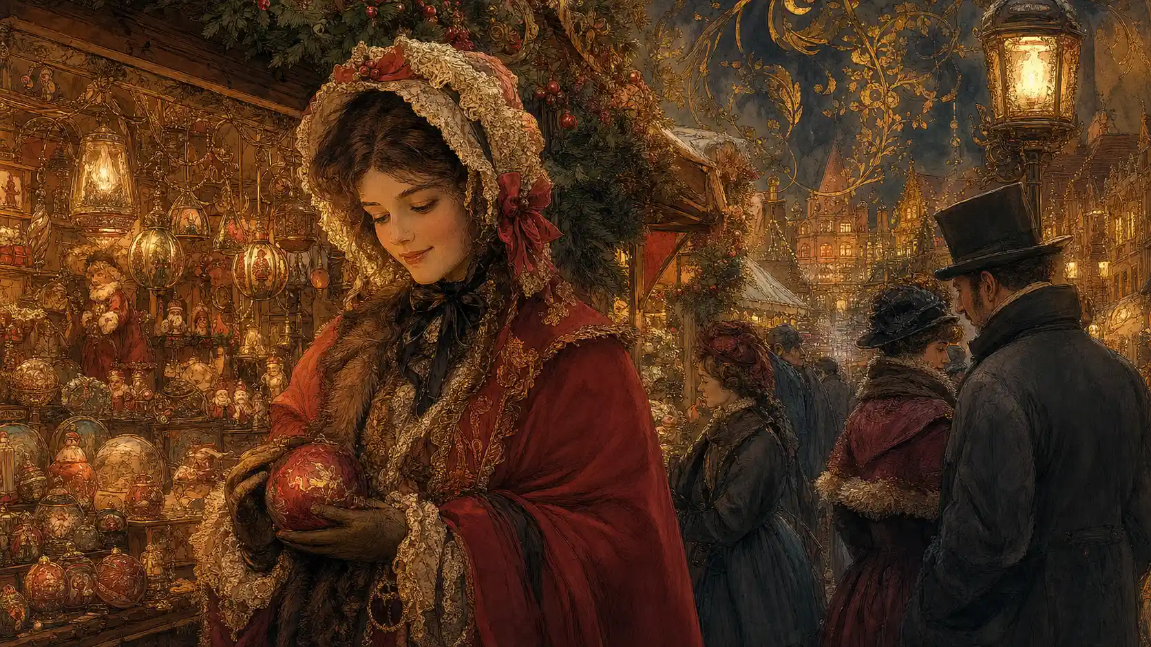 Close up of a traditional Christmas market digital painting