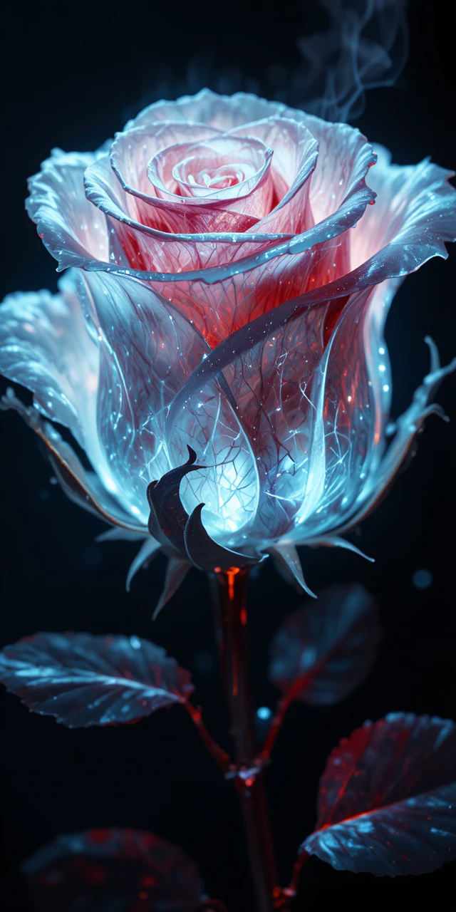 Rosa Blanca Brillante en Composición CGI Abstracta y Oscura