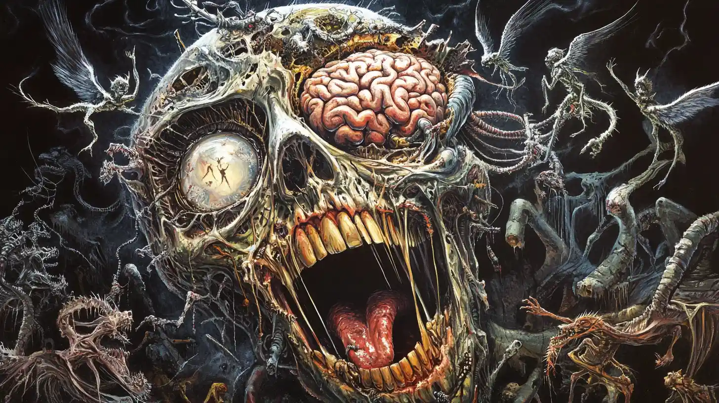 Surreal Distorted Face With Bulging Eyes And Open Screaming Mouth