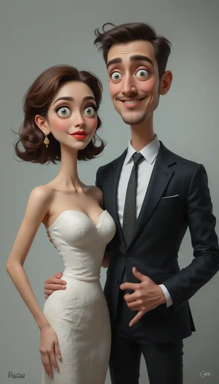 Pareja de dibujos animados juguetona con expresiones faciales exageradas