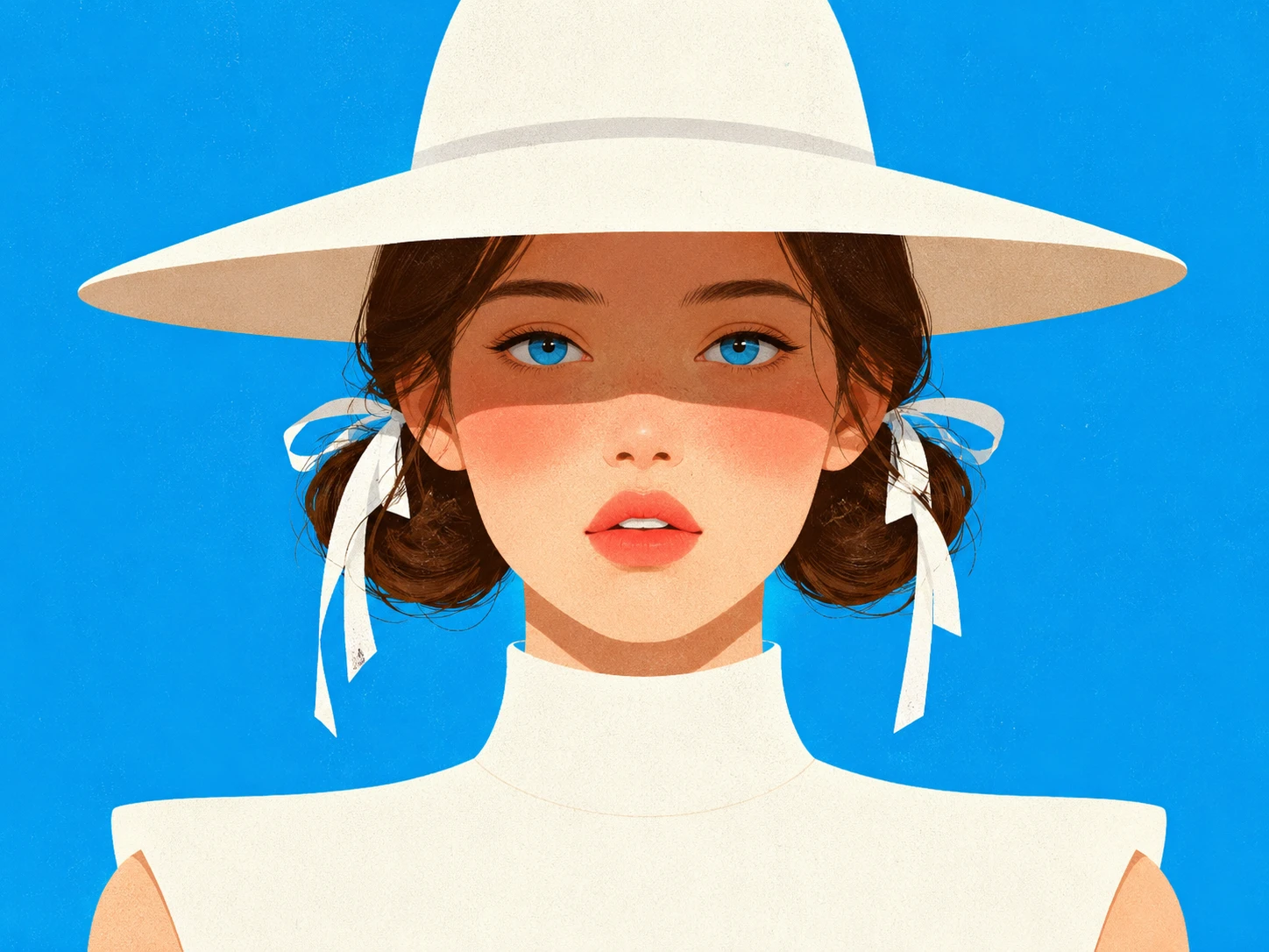 Retrato vectorial minimalista de una chica con sombrero ancho