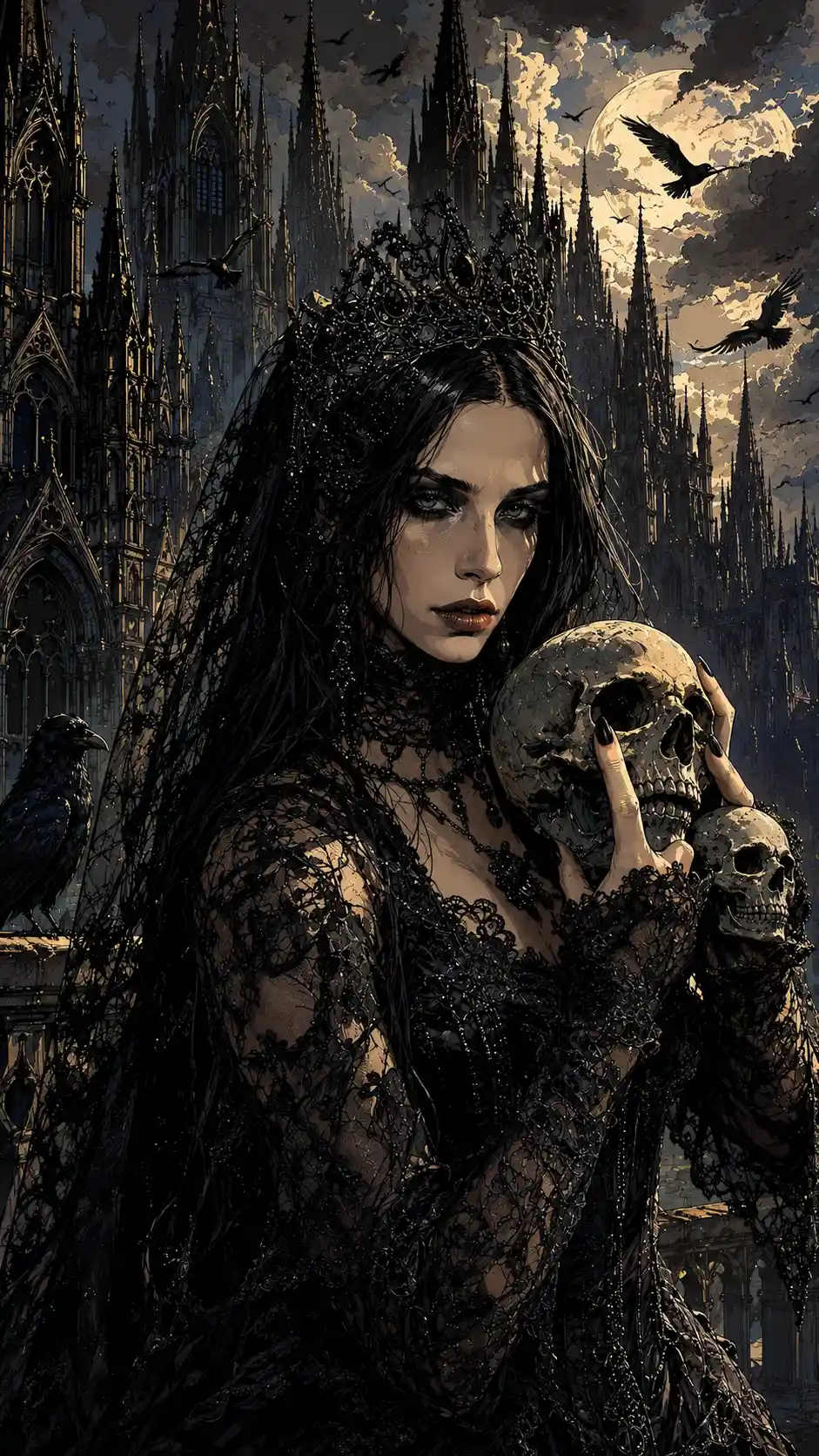 Dark fantasy heroine in cinematic graphic novel style