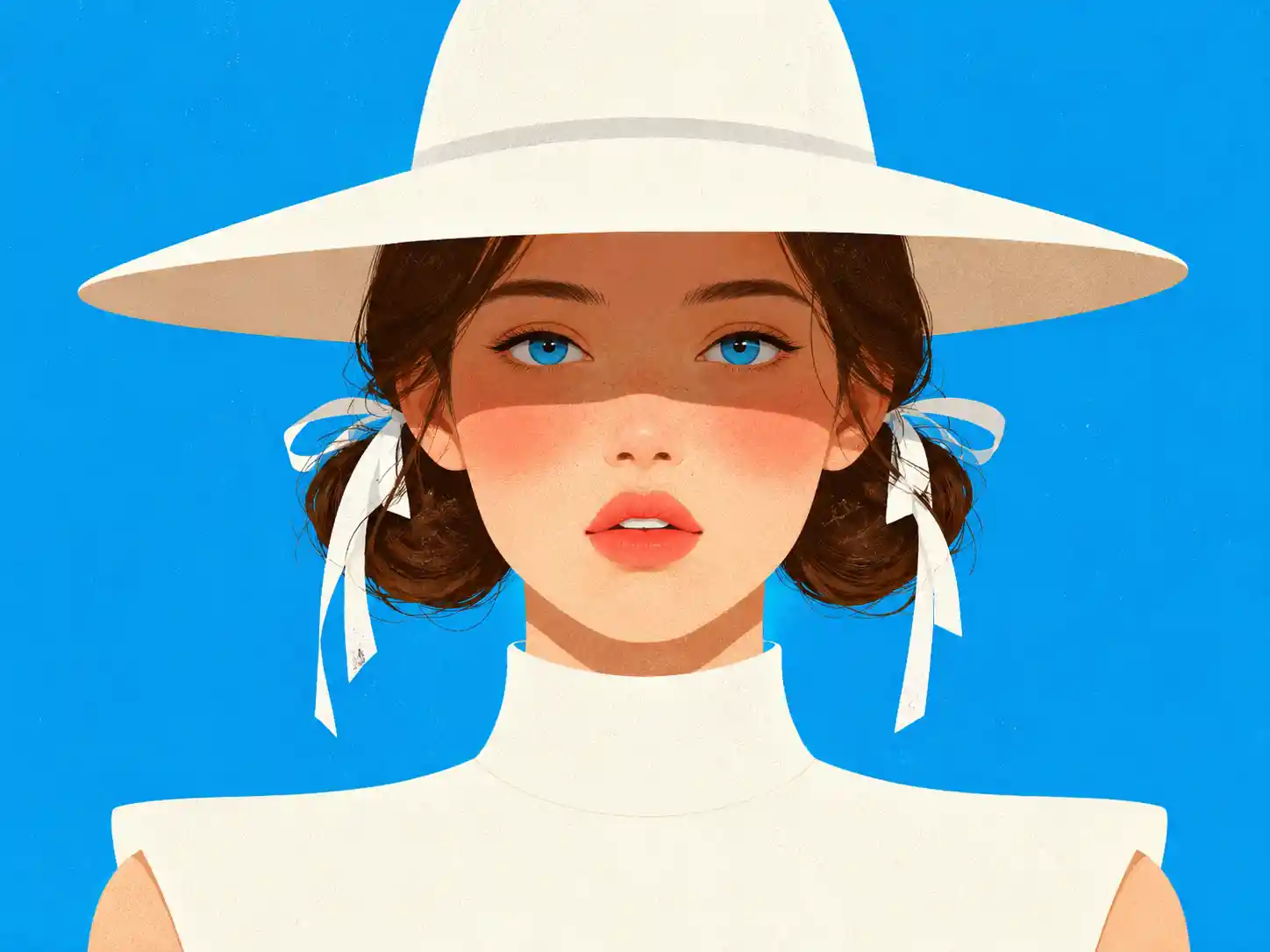 Retrato vectorial minimalista de una chica con sombrero ancho