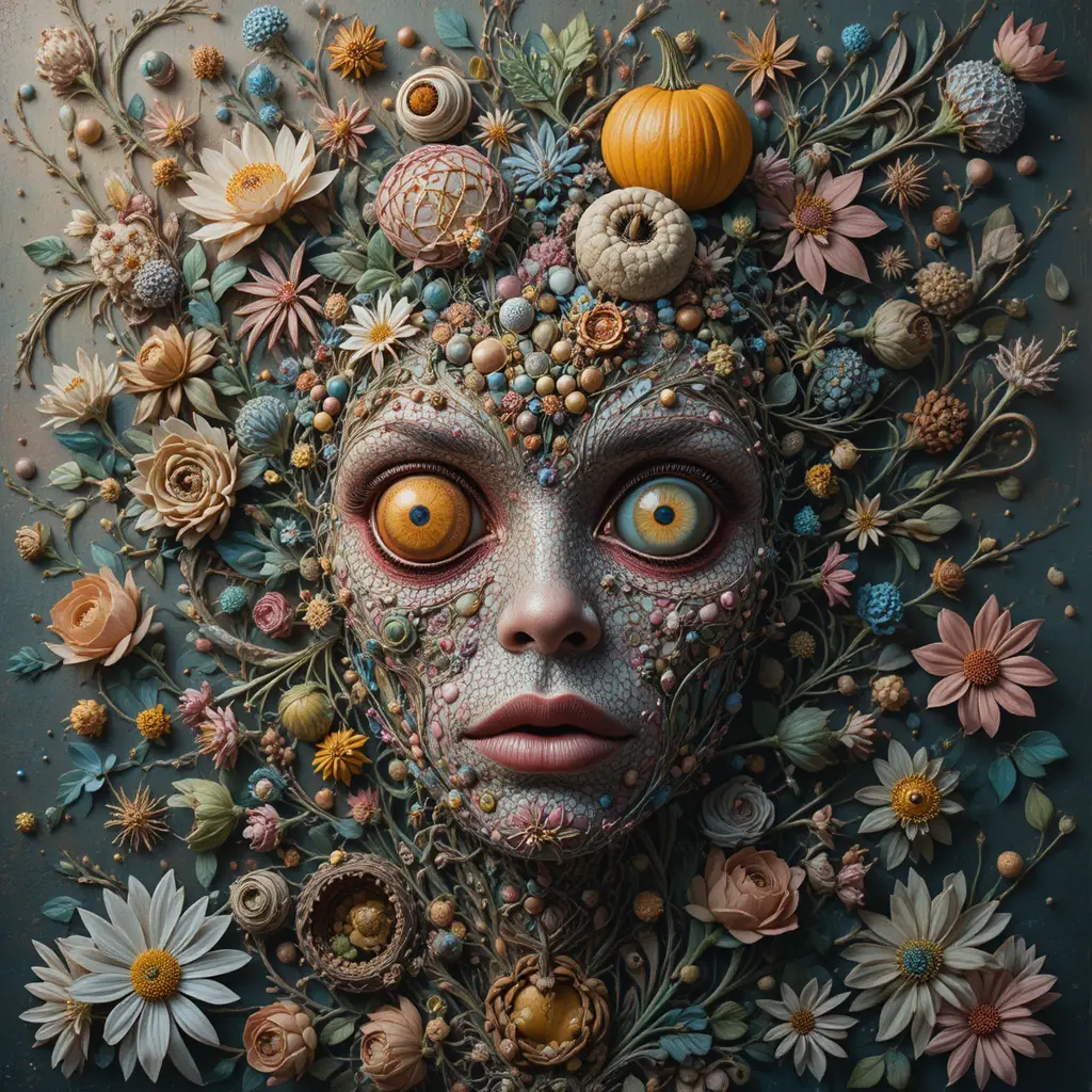 Surreal Oil Painting Of Abstract Interwoven Lifeforms