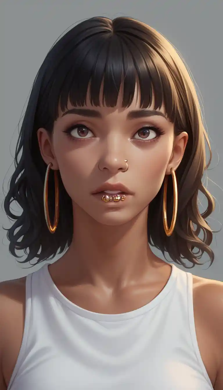 Retrato de chica escolar de anime tranquila con bob corto y oscuro