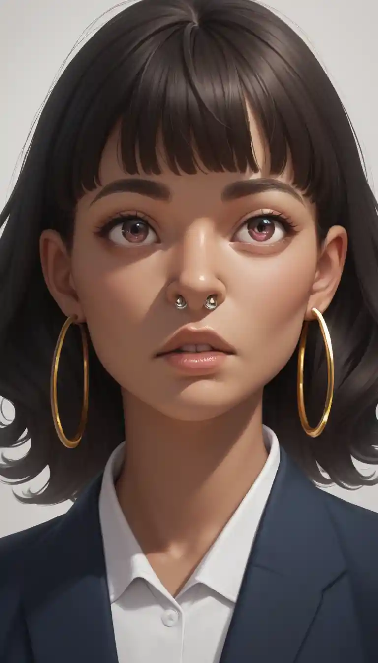 落ち着いた雰囲気の暗いウェーブボブヘアのアニメ風女子高生ポートレート