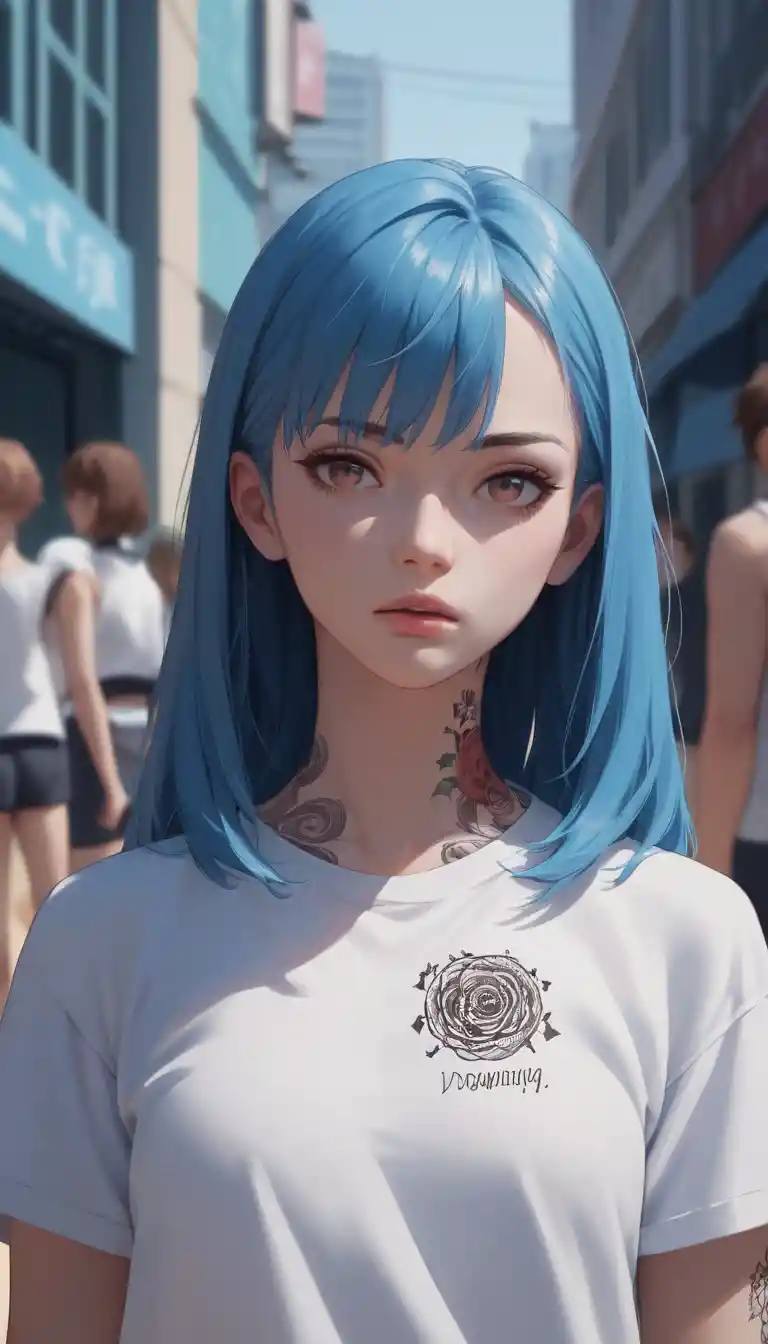 Escolar de anime herida en primer plano en un gimnasio abarrotado