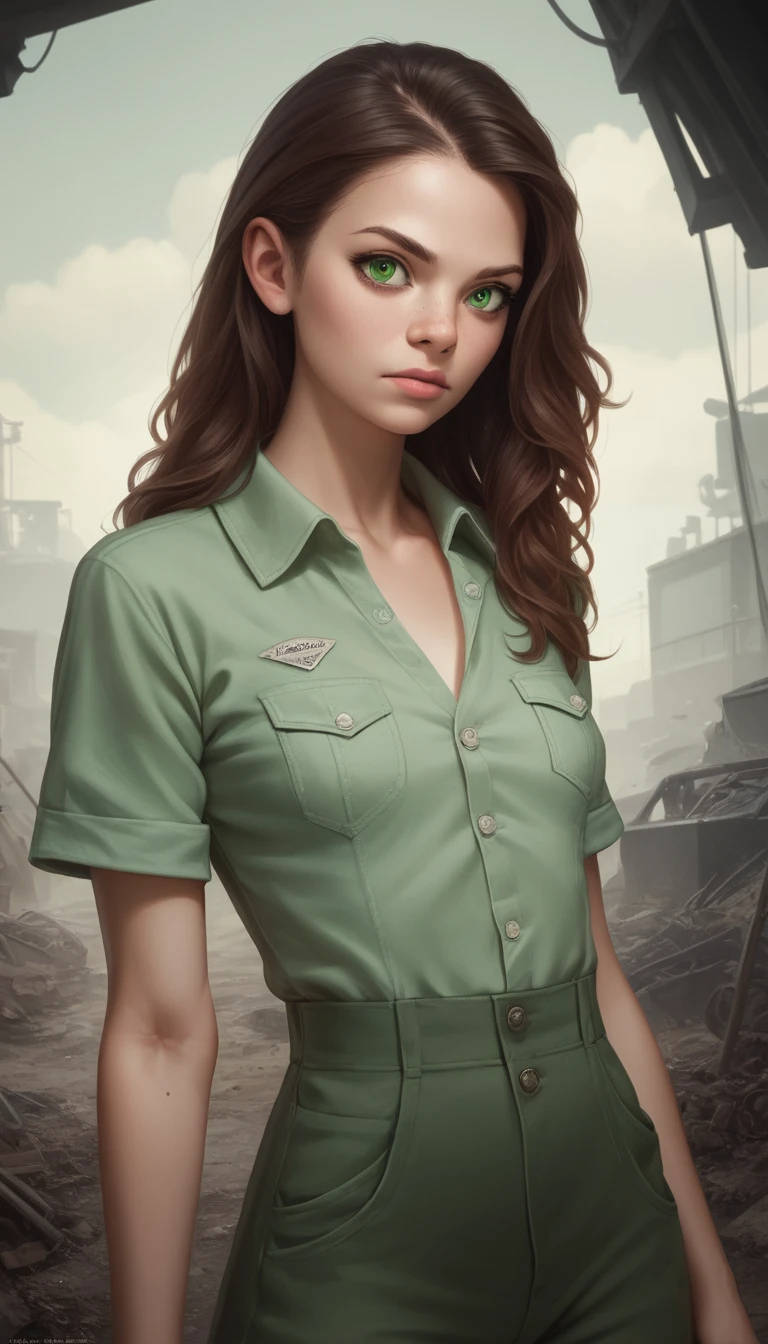 Young woman with pale green eyes and relaxed expression