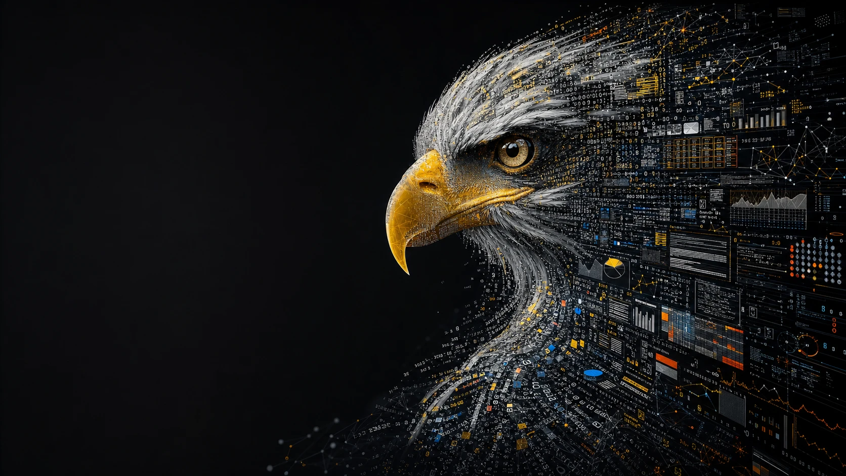 Data glyph eagle portrait with dramatic negative space