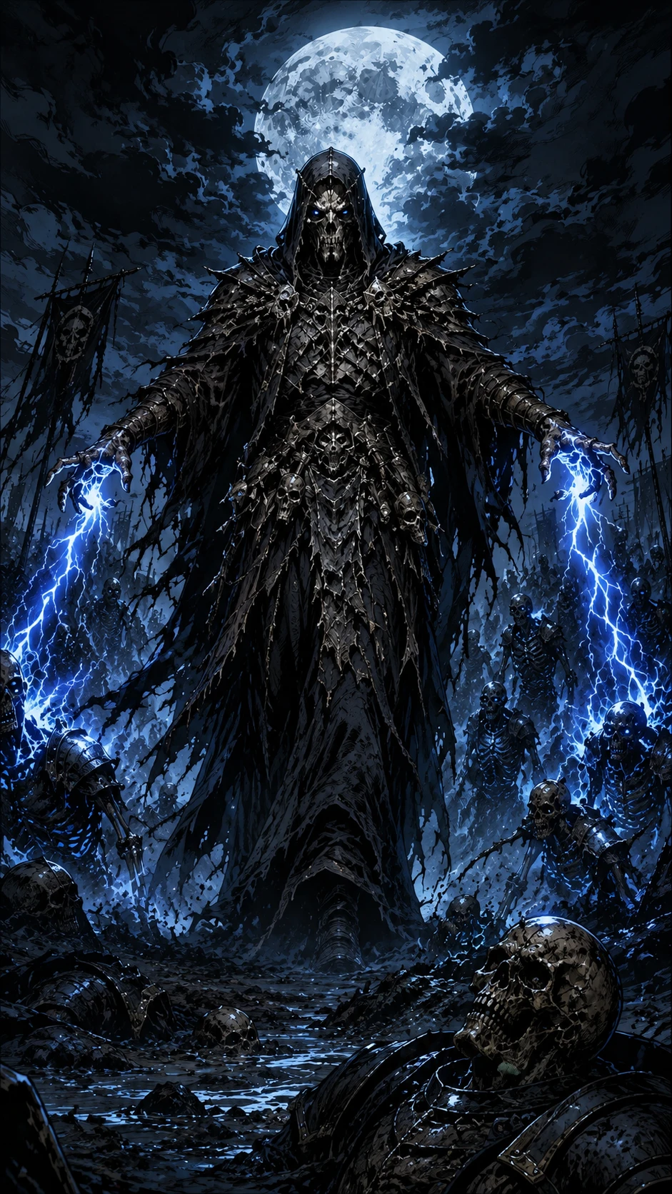 Dark fantasy comic illustration of a lone cinematic heroine