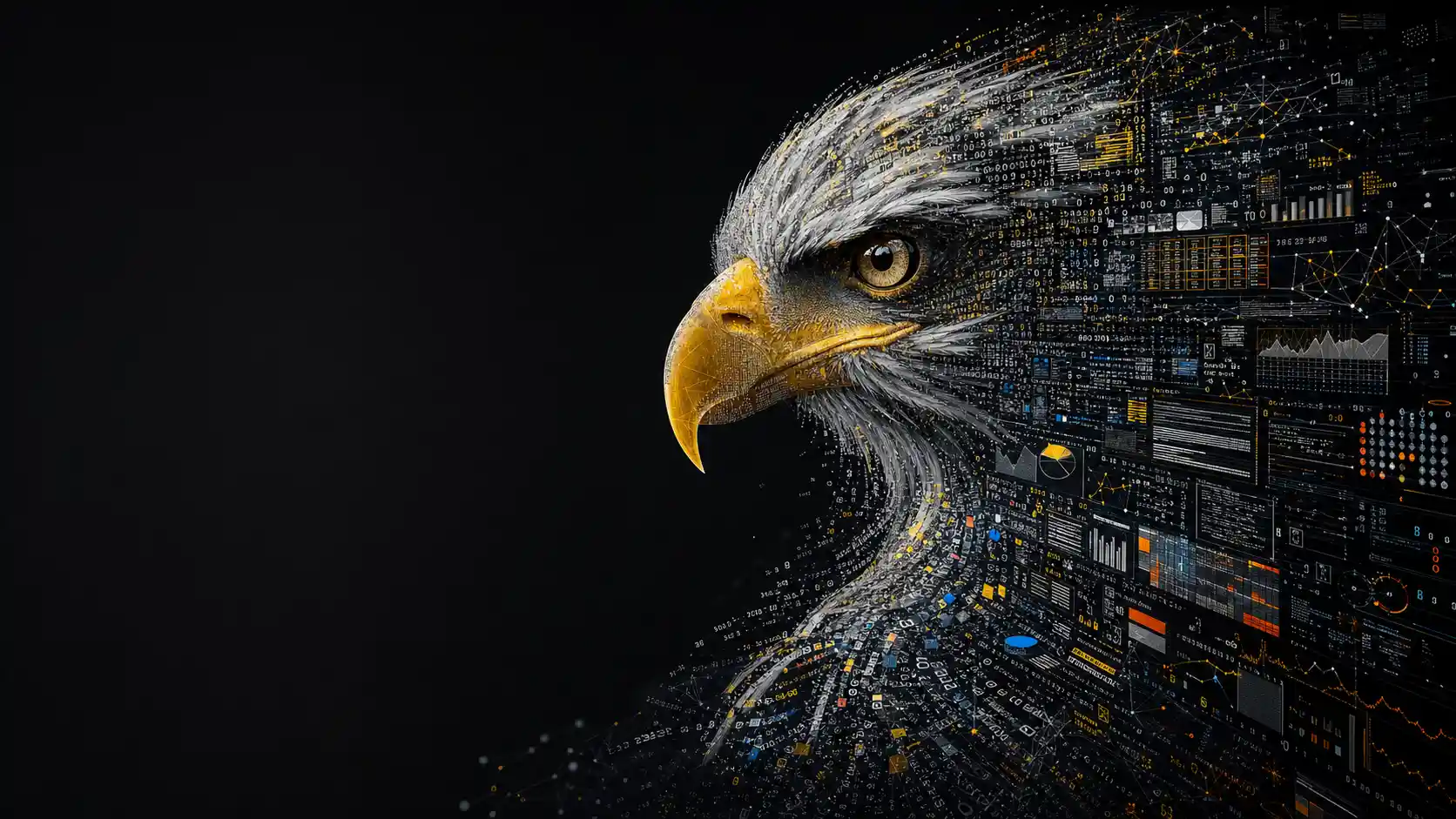 Data glyph eagle portrait with dramatic negative space