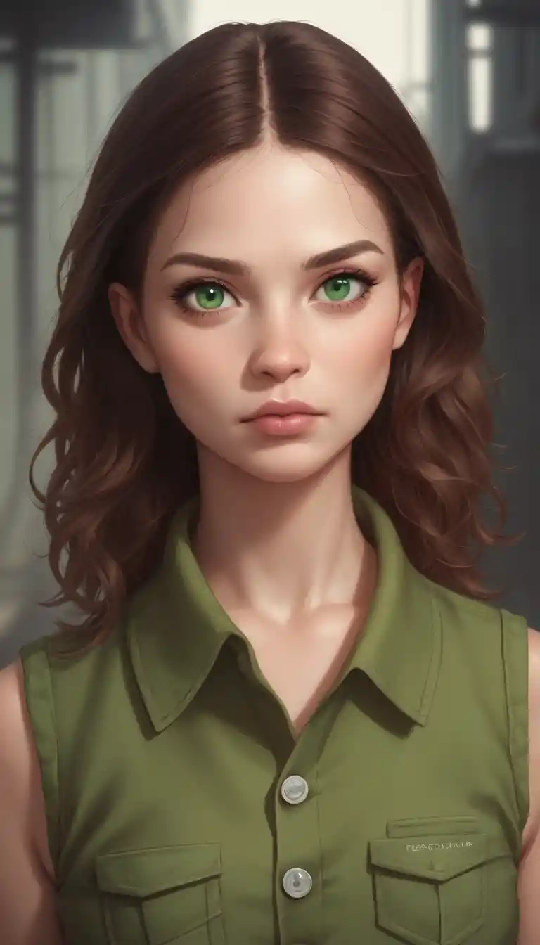 Retrato de mujer joven con rasgos suaves y ojos verdes