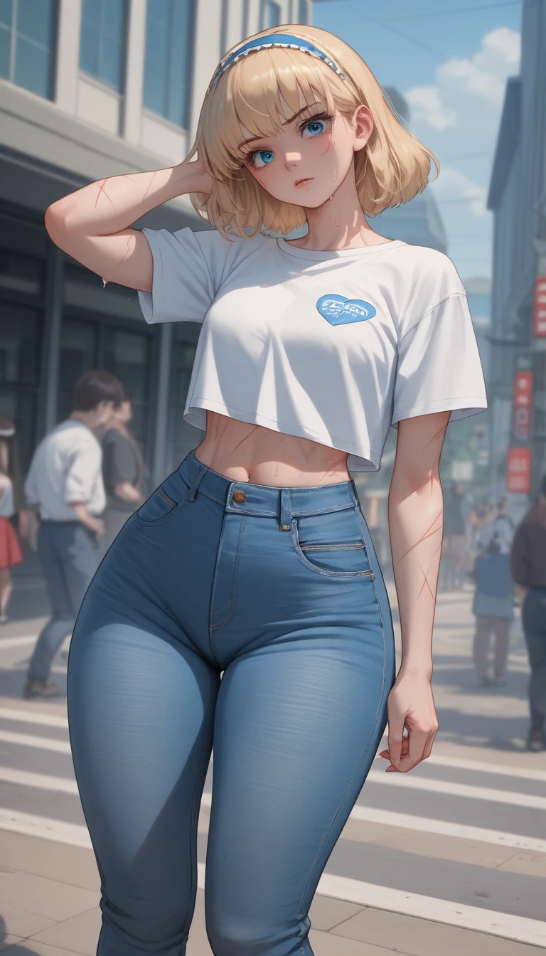 Confident anime woman in a tailored suit in the city