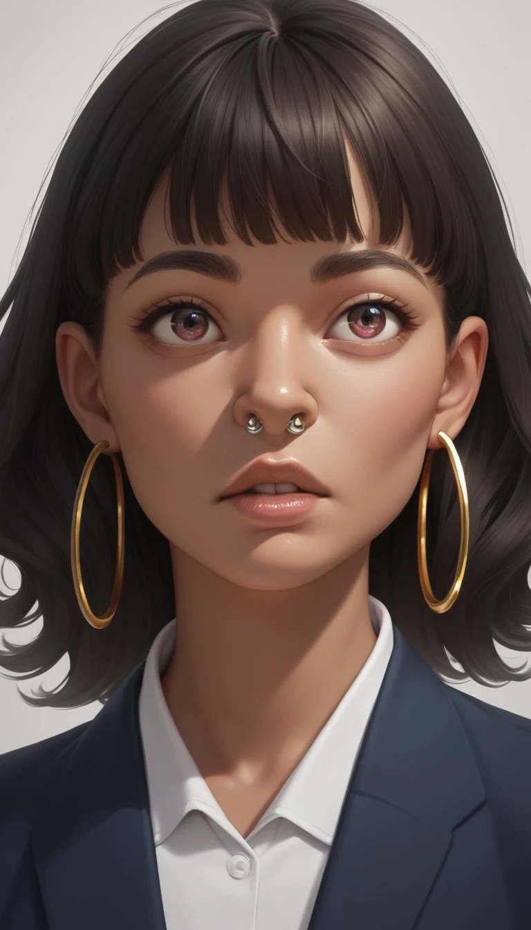 Retrato de colegiala de anime tranquila con bob corto ondulado y oscuro