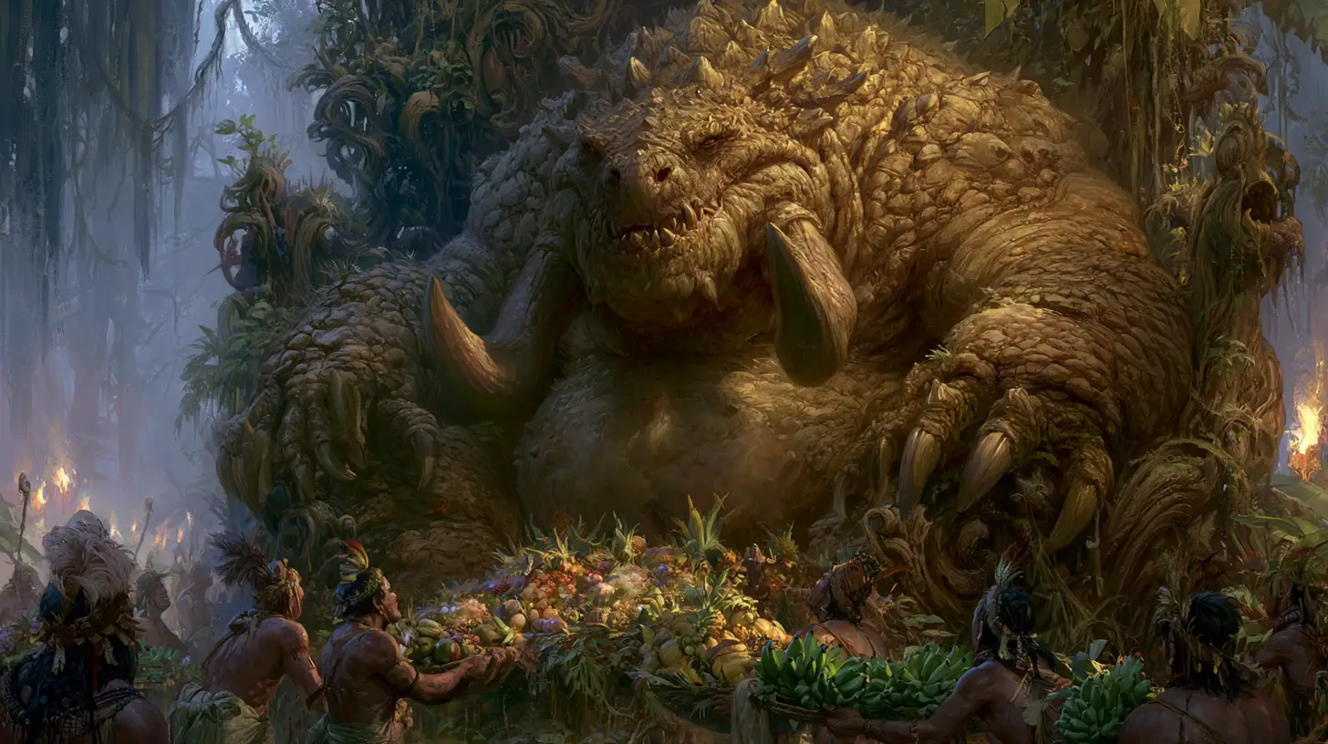 Ominous jungle throne with a worshiped reptilian beast