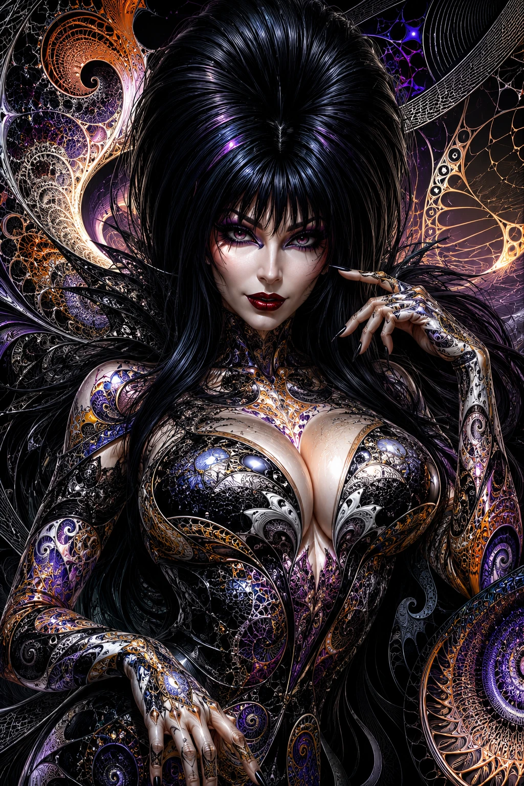 Epic fantasy woman with polished steel fractal body