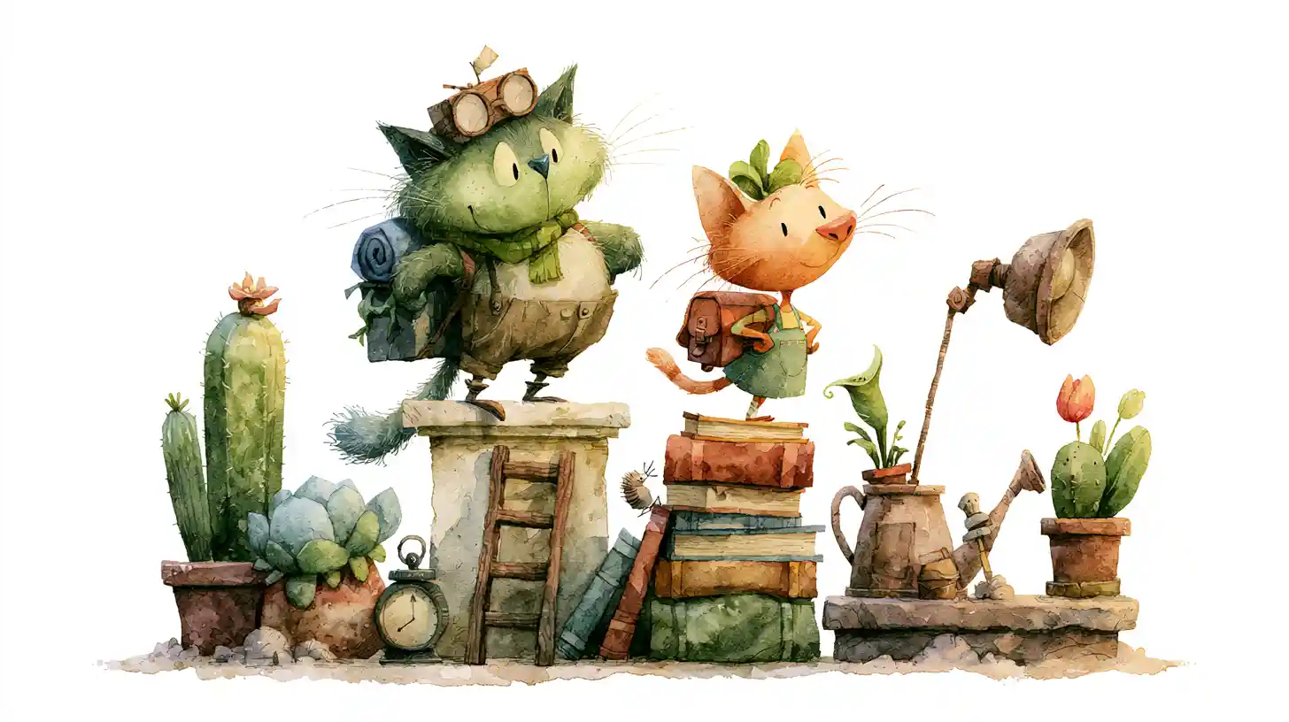 Dois amigos excêntricos em poses aquareladas e divertidas