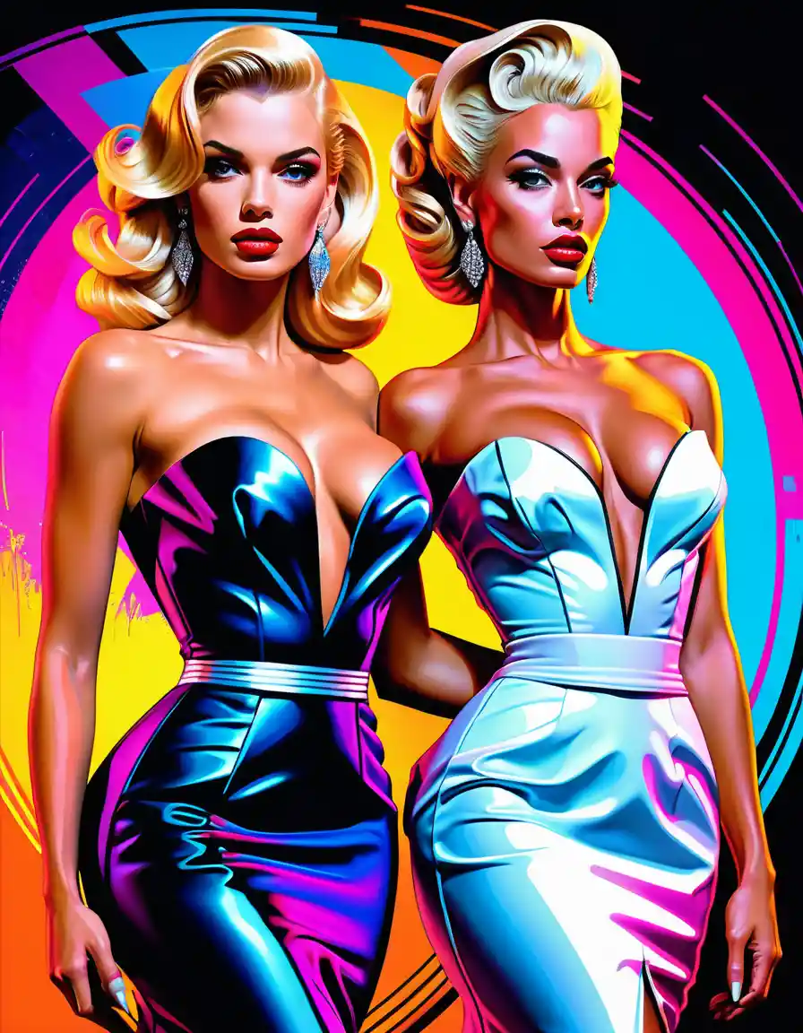 Blonde fashion woman in glamorous formal gala gown illustration