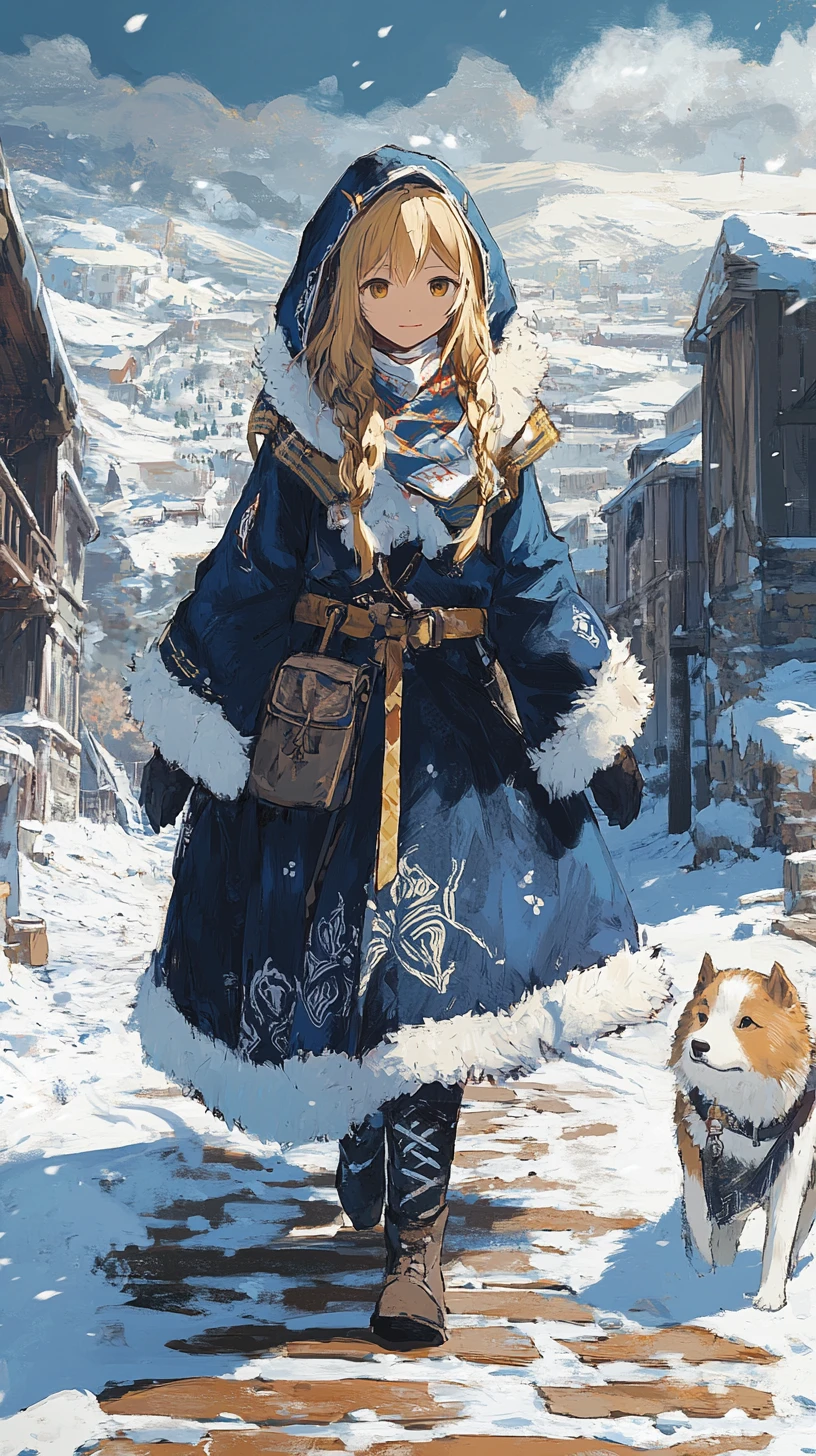 Anime girl in blue hooded coat with golden eyes