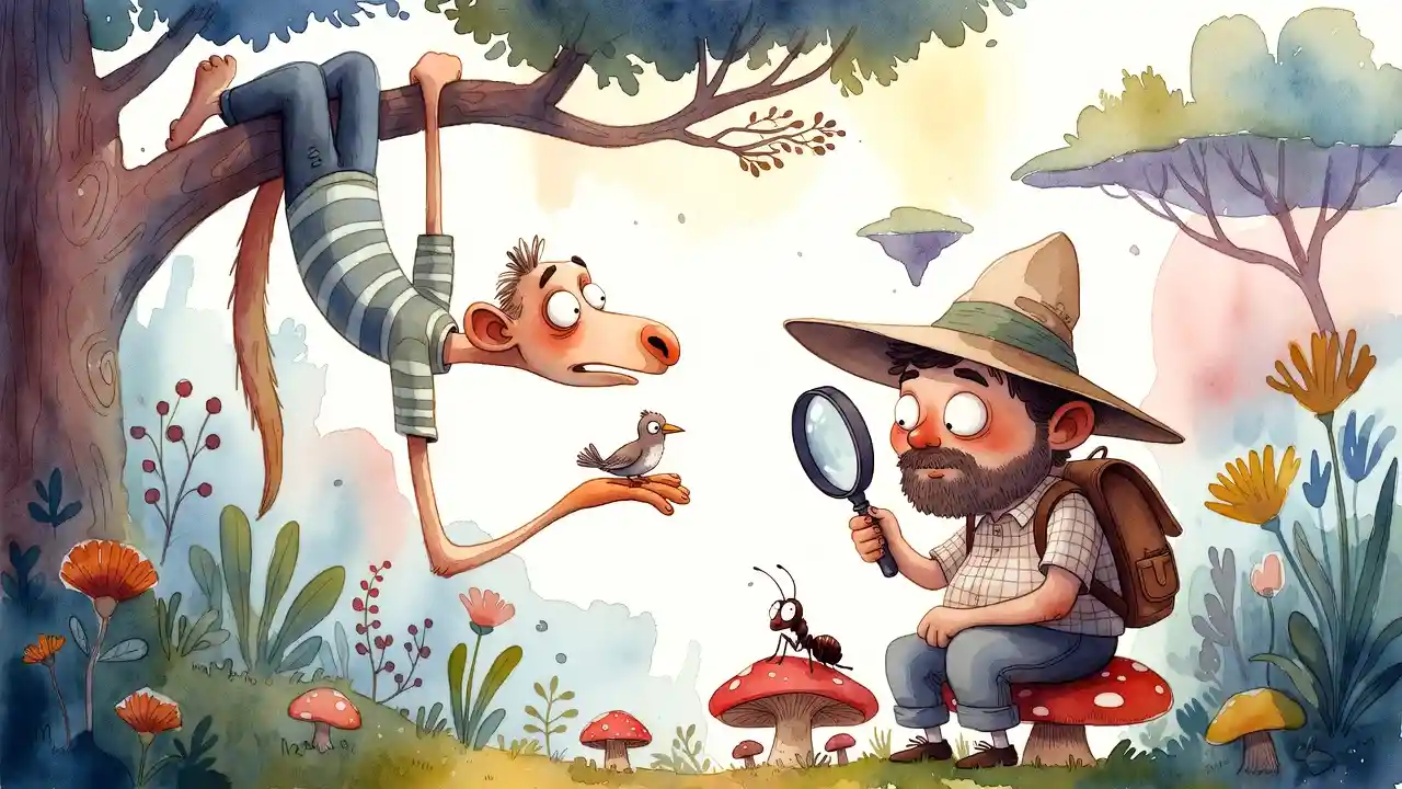 Aquarellillustration von zwei skurrilen Freunden in verspielten Posen