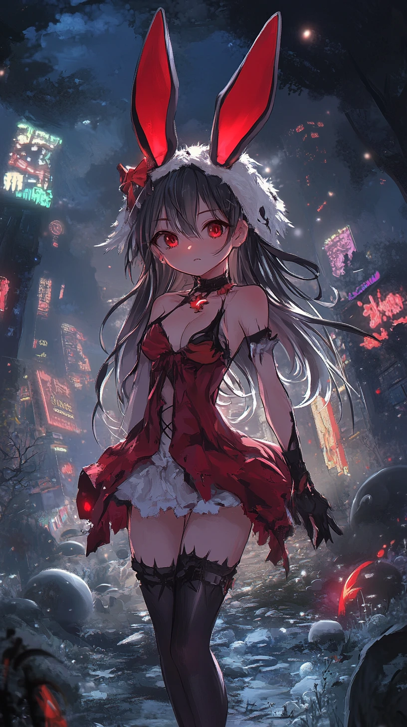 Anime girl with rabbit motif outfit in fantasy forest