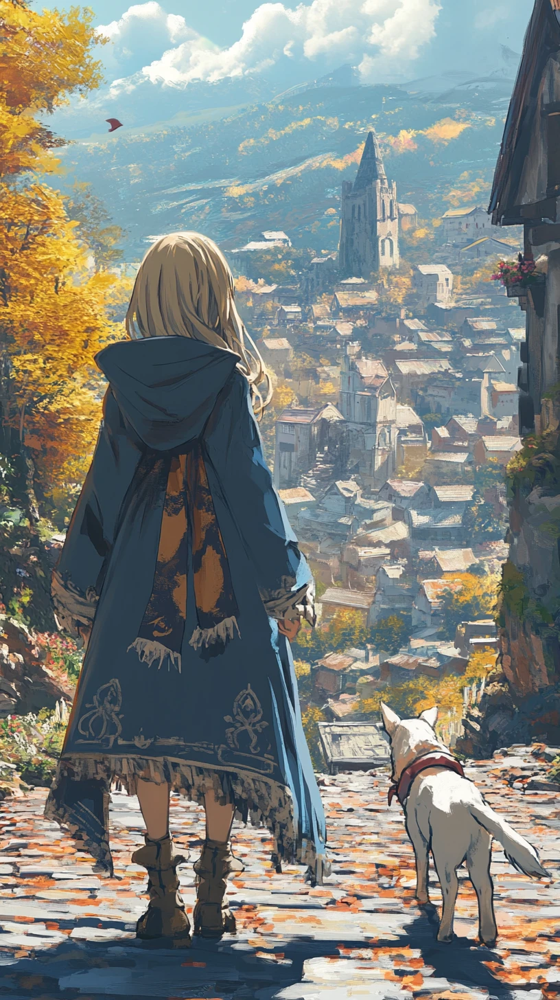 Girl in blue hooded coat with golden eyes on bridge