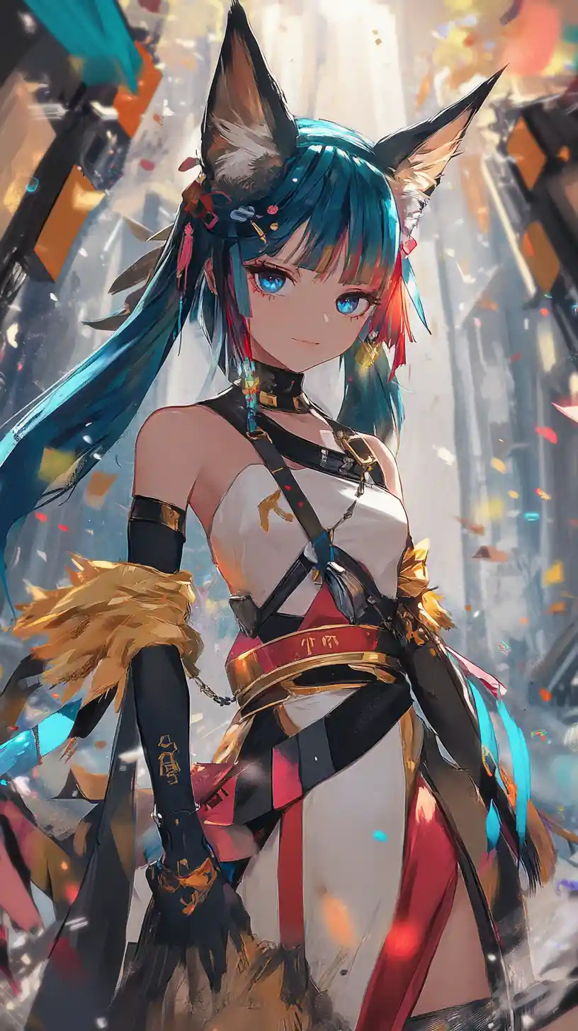 Chica de anime de pelo azul con traje negro futurista