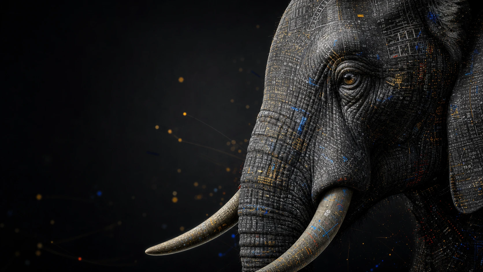 Ritratto di elefante creato da glifi di dati digitali fluidi