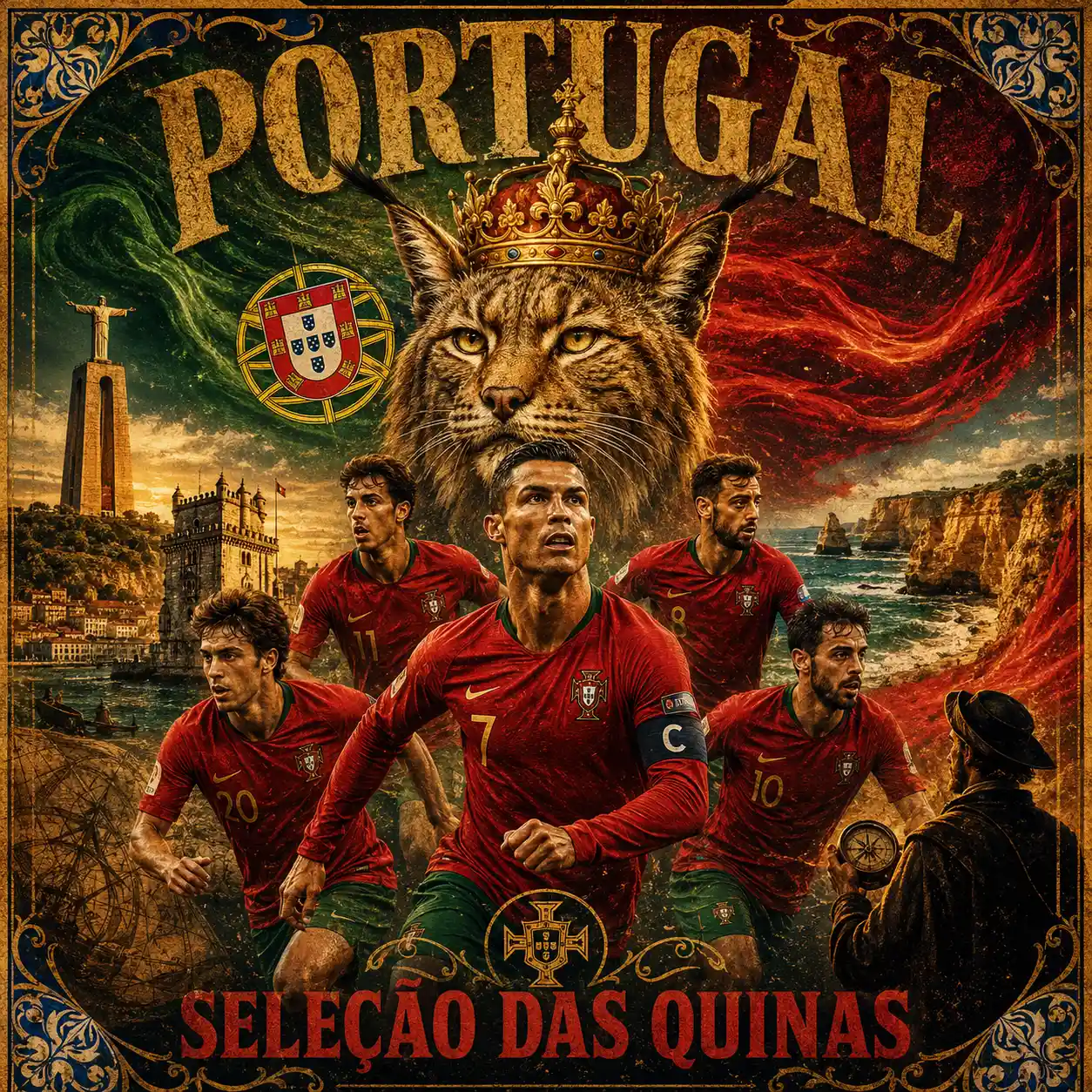 Póster de fútbol heroico vintage de la selección de Portugal