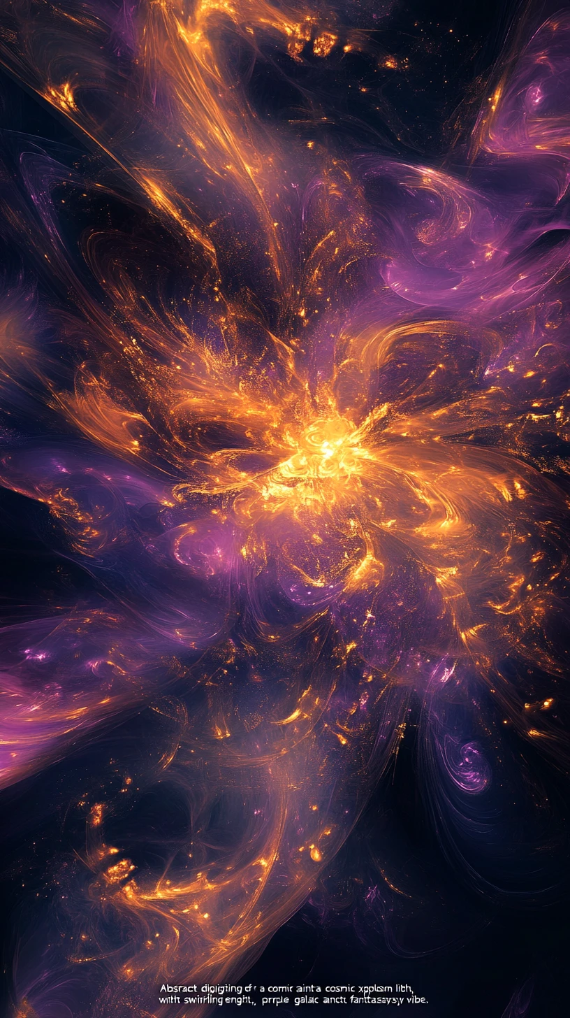 Explosión cósmica con energía púrpura y dorada en espiral