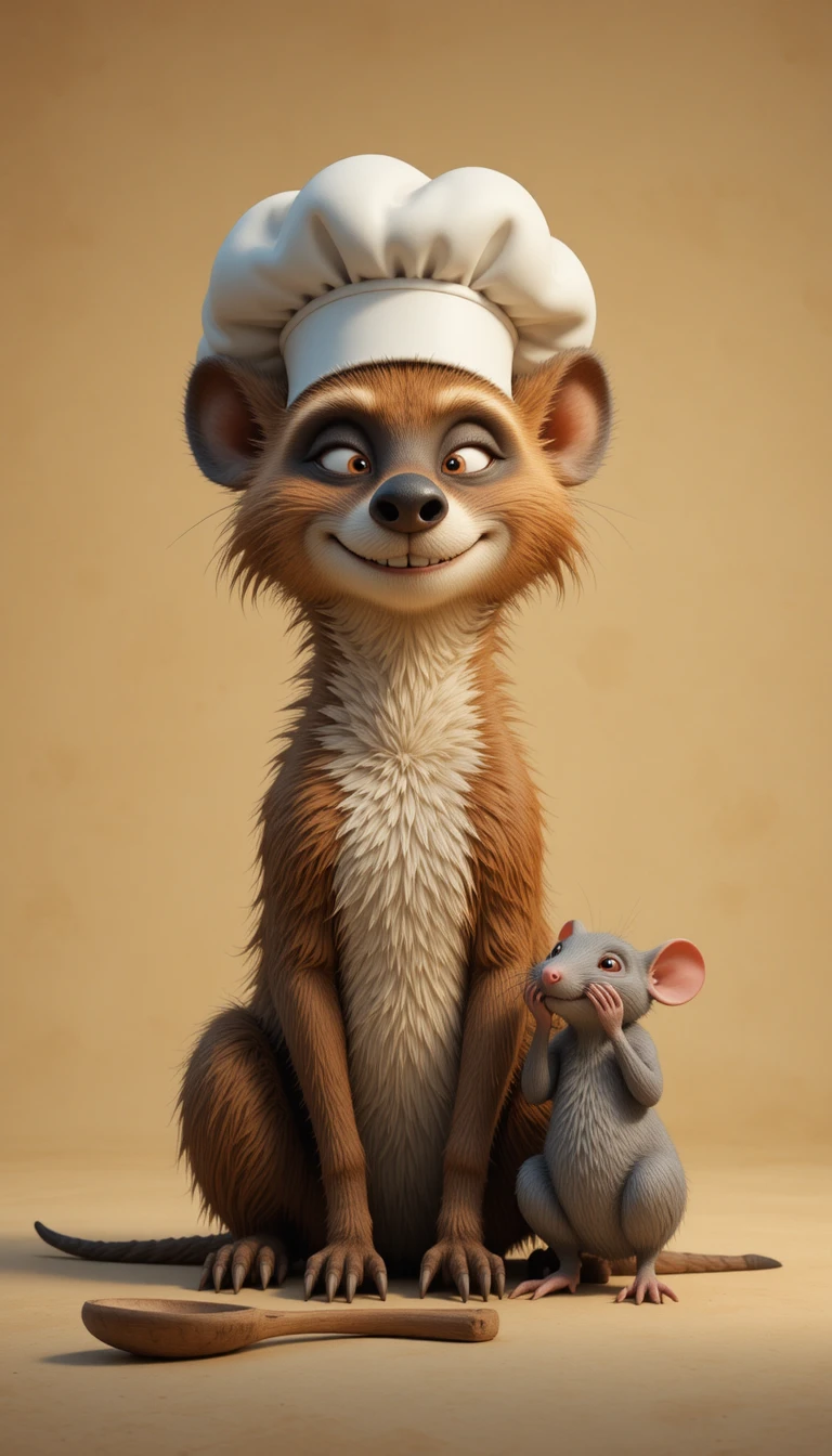 Cheeky 3D Hyena Chef With Facepalming Rat Companion