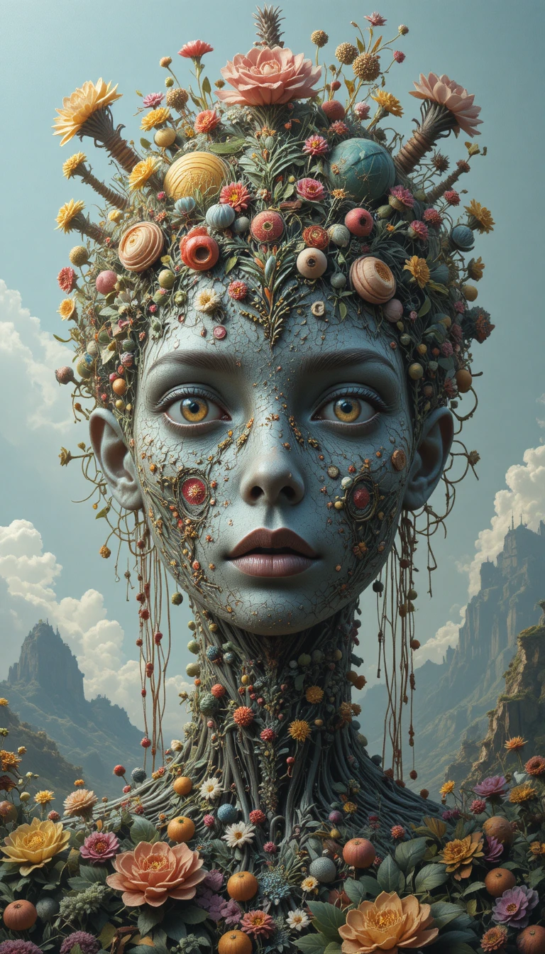 Surreal oil painting of abstract animal and plant lifeforms