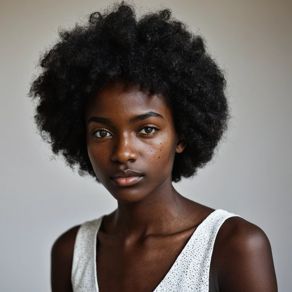 Joven de piel oscura con afro corto y pecas