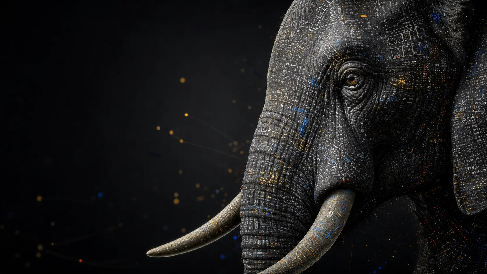 Elephant Portrait Built From Flowing Digital Data Glyphs