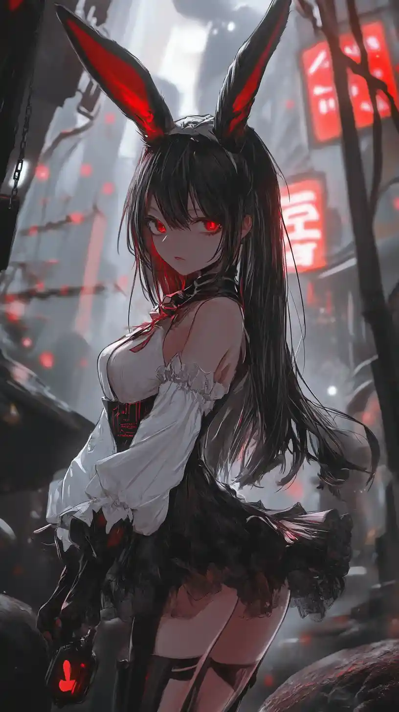 Chica de anime con orejas de conejo y elaborado traje de fantasía
