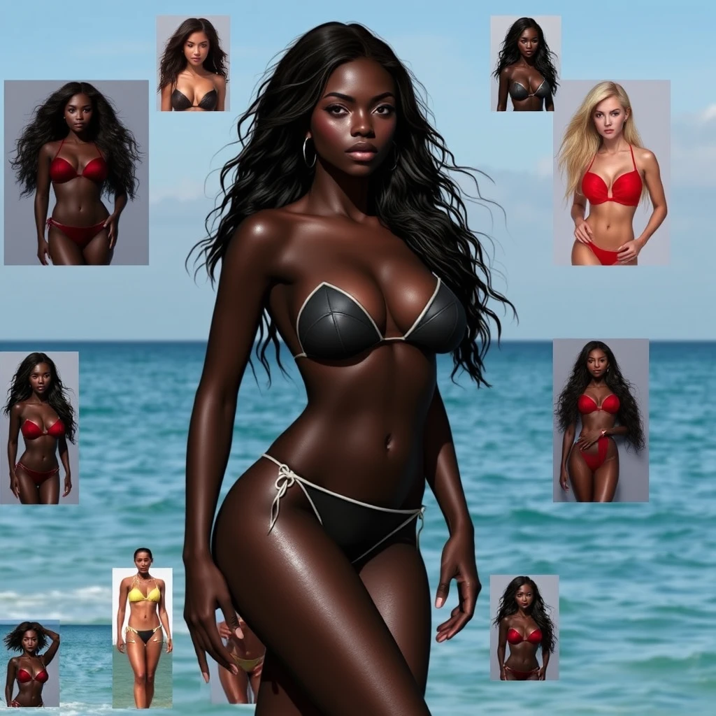 Glamouröser Frauen-Avatar in freizügiger Bademode – digitale Illustration