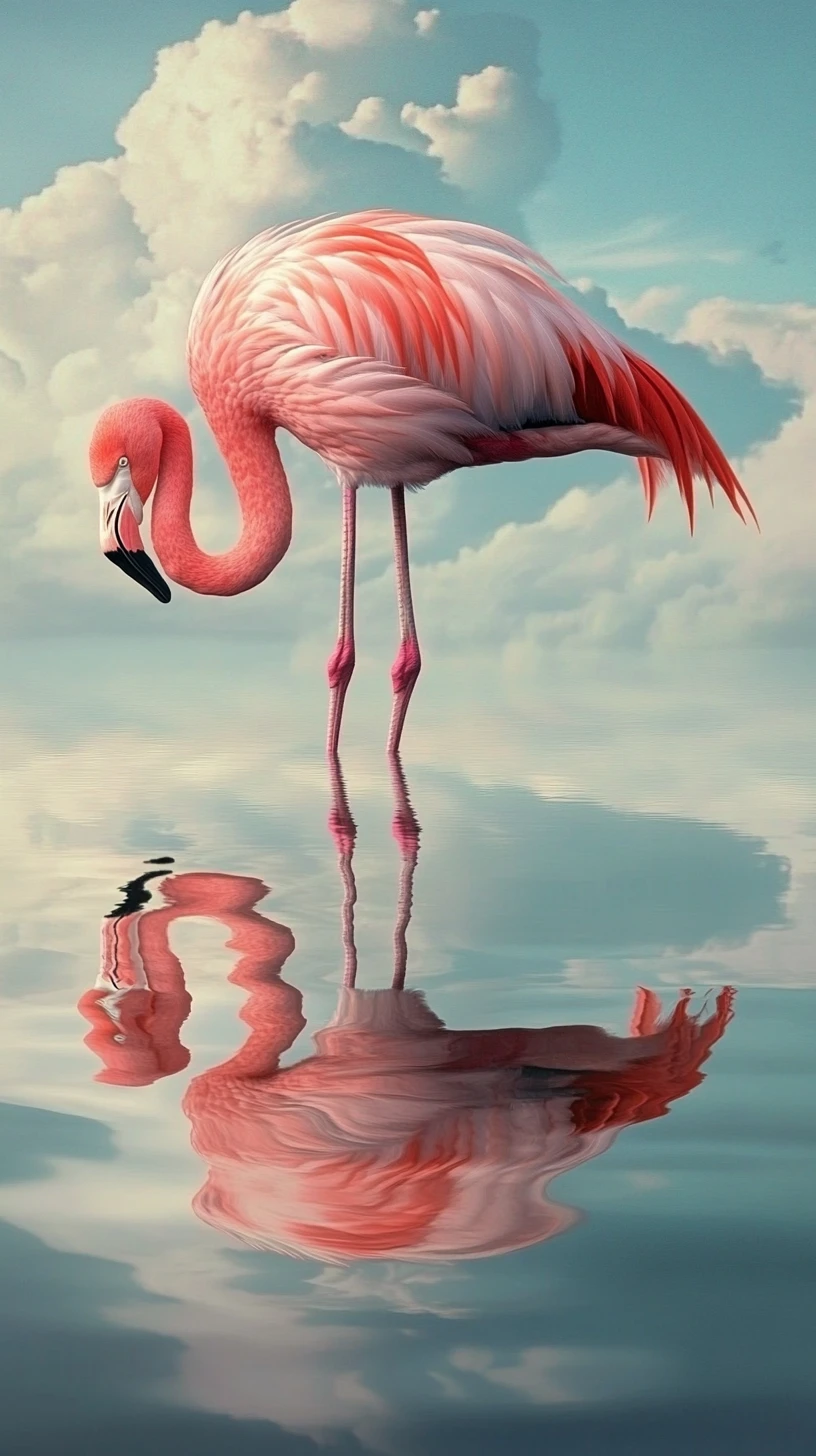 Ilusión surrealista de flamenco en una extraña escena abstracta