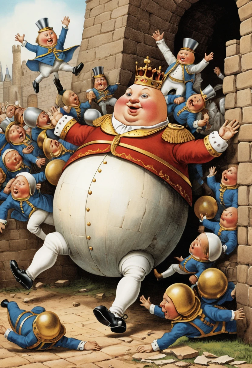 Personaje huevo Humpty Dumpty caído de un muro alto