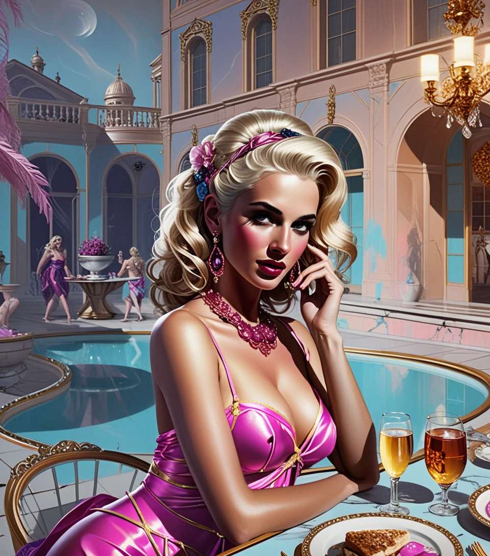 Noble blonde hôtesse d’un banquet dans une villa romaine