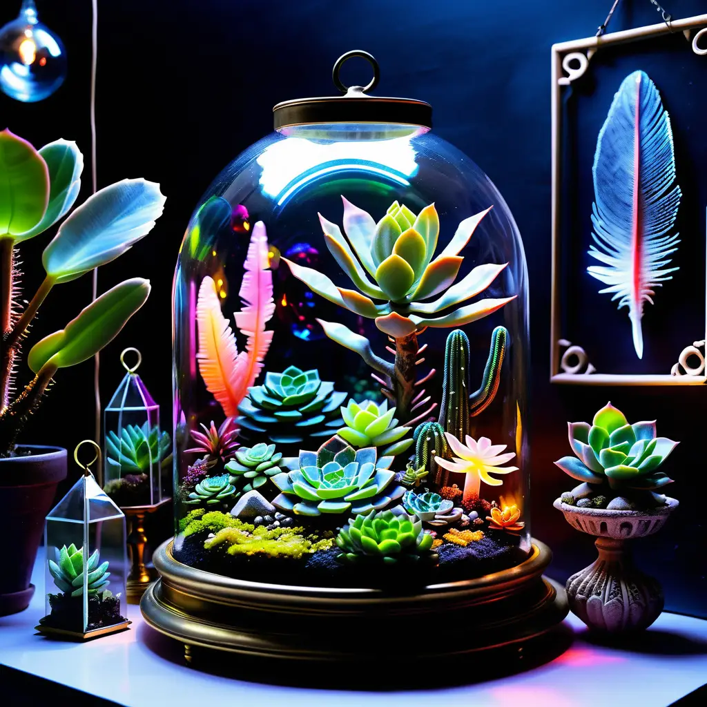 Mystisches Glas-Terrarium voller leuchtender Sukkulenten