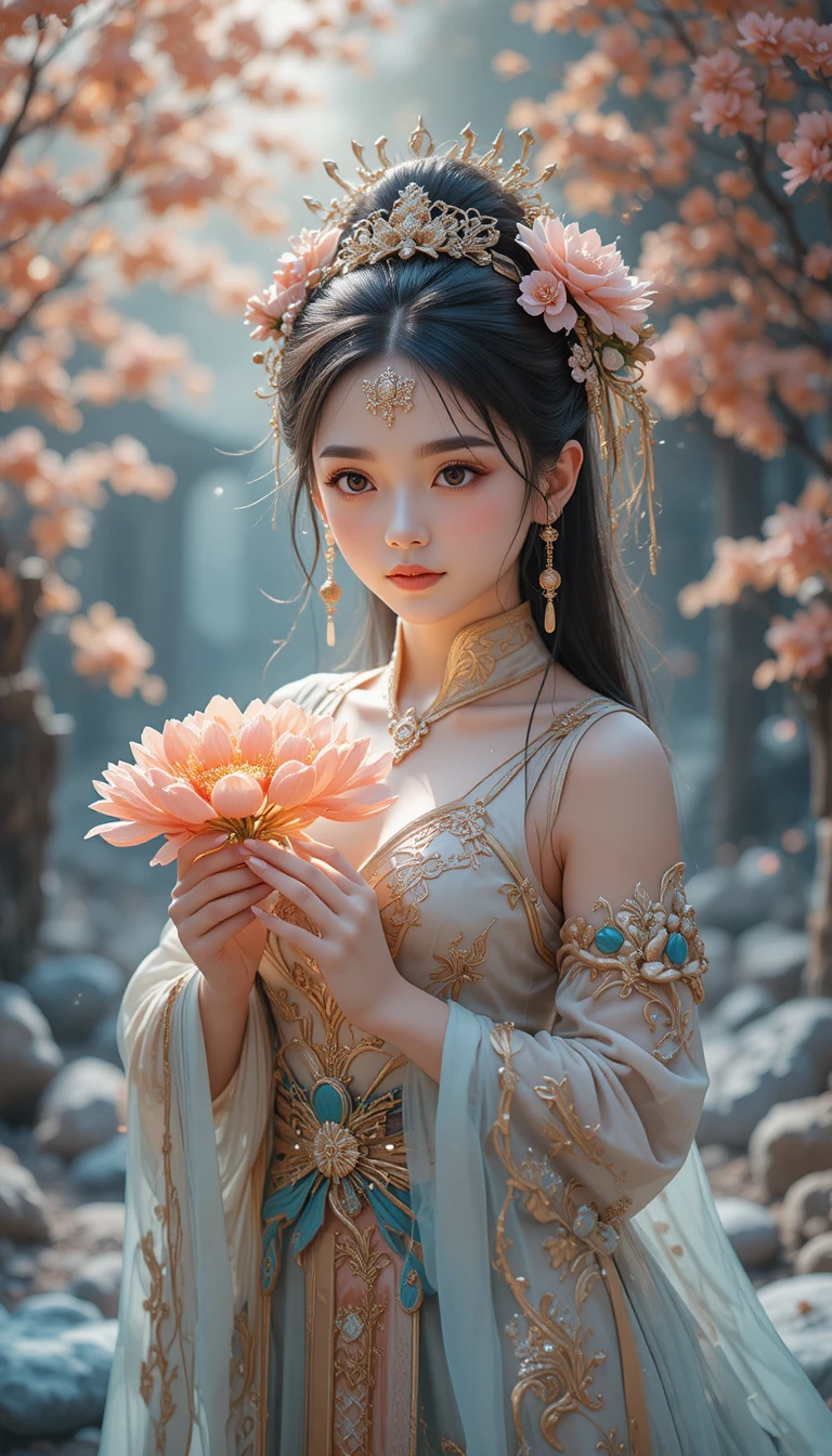 鮮豔紅花特寫與柔和綠色散景